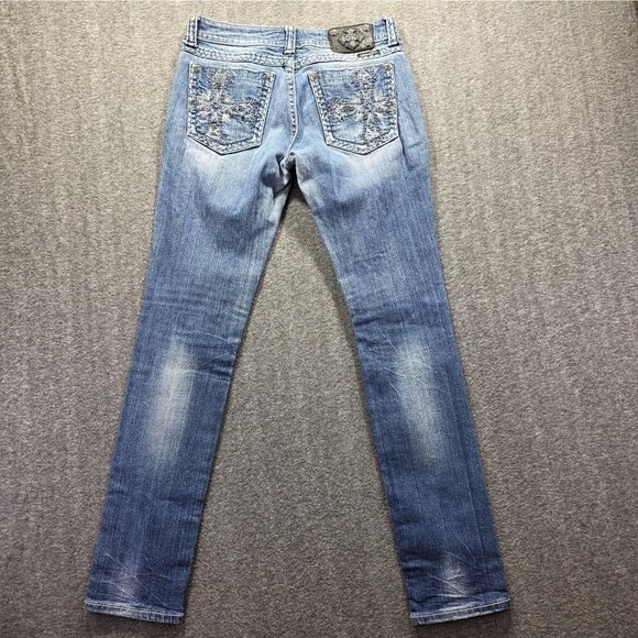 Miss Me Jeans Womens 29 Light Wash Blue Skinny JP5159S Embroidered Cross Pockets - Picture 1 of 12